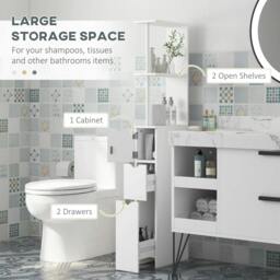 Rackhams Slim Bathroom Storage Cabinet with Drawers, Tall Bathroom Cupboard with 2-Tier Shelf, White - thumbnail 4