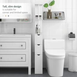 Rackhams Slim Bathroom Storage Cabinet with Drawers, Tall Bathroom Cupboard with 2-Tier Shelf, White - thumbnail 5