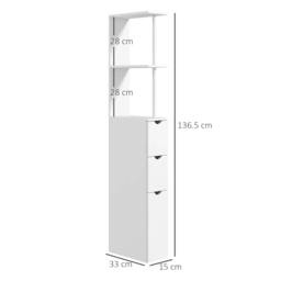 Rackhams Slim Bathroom Storage Cabinet with Drawers, Tall Bathroom Cupboard with 2-Tier Shelf, White - thumbnail 3
