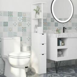 Rackhams Slim Bathroom Storage Cabinet with Drawers, Tall Bathroom Cupboard with 2-Tier Shelf, White - thumbnail 2