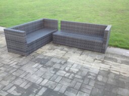 Rackhams Dark Grey Mixed Rattan Garden Furniture Corner Sofa Set Square Coffee Table Chair Footstools Left Hand Option - thumbnail 2