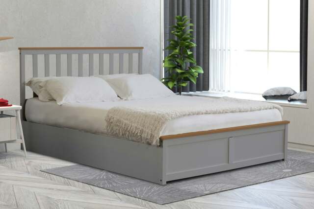 Rackhams Bexley Wooden Ottoman Gas Lift Storage Bed 3ft 4ft 4ft6 5ft White Or Grey - Grey - Double - image 1