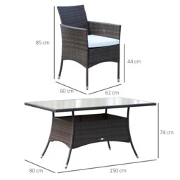 Rackhams Rattan Dining Set for 6 with Cushions, Glass Top Table, Brown - Brown - thumbnail 4