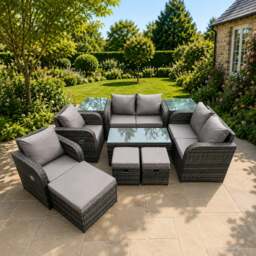 Rackhams 10 PCS Rattan Garden Furniture Set Outdoor Patio Sofa, Table and Chairs Coffee Table 3 Footstools Ideal for Balcony, Outdoor & indoor Patio Set - thumbnail 1