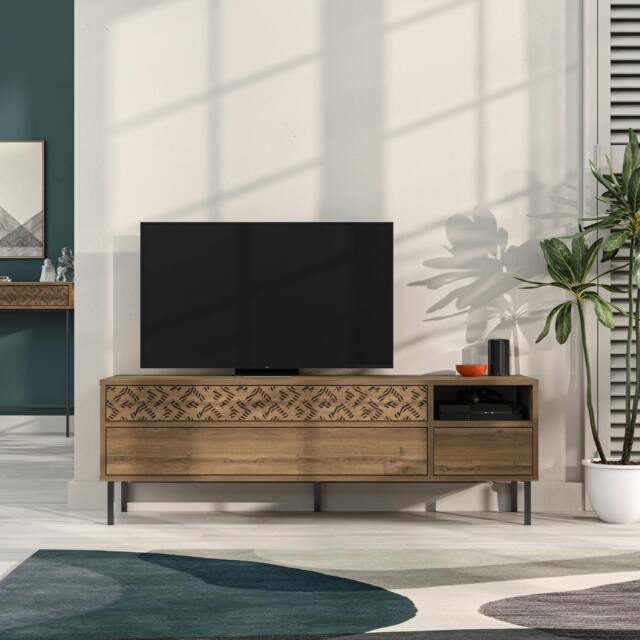 "Rackhams Heaton Modern Multimedia Unit with Storage TV Cabinet 60"" 145cm - Dark Oak Effect"