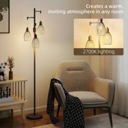 Rackhams Industrial 3-Light Floor Lamp Dimmable LED Standing Lamp, Black - Black - thumbnail 6