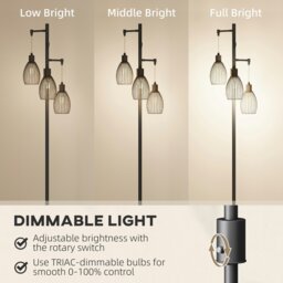 Rackhams Industrial 3-Light Floor Lamp Dimmable LED Standing Lamp, Black - Black - thumbnail 5