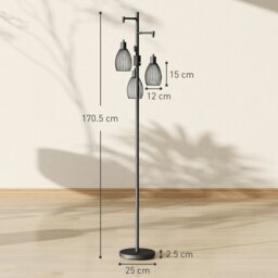 Rackhams Industrial 3-Light Floor Lamp Dimmable LED Standing Lamp, Black - Black - thumbnail 4