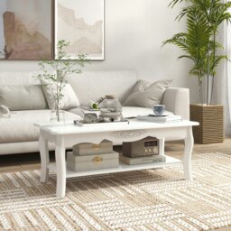 Rackhams 2 Tier Wooden Coffee Tea Table End Table Storage Shelf 94Lx44Wx42H White - thumbnail 1