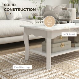 Rackhams 2 Tier Wooden Coffee Tea Table End Table Storage Shelf 94Lx44Wx42H White - thumbnail 4
