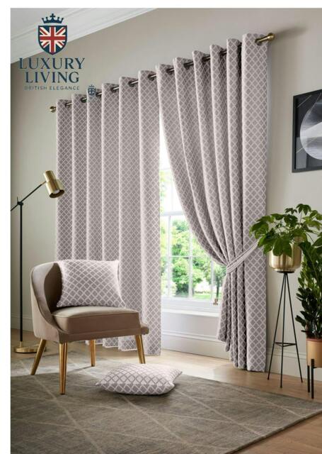 Rackhams Modern Geometric Eyelet Curtains – Two-Tone Jacquard with Full Lining for Contemporary Interiors - 117cm width x 137cm drop