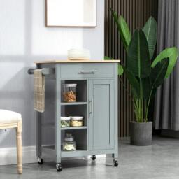 Rackhams Compact Kitchen Trolley Utility Cart on Wheels with Open Shelf & Storage Drawer for Dining Room, Kitchen, Grey - thumbnail 2