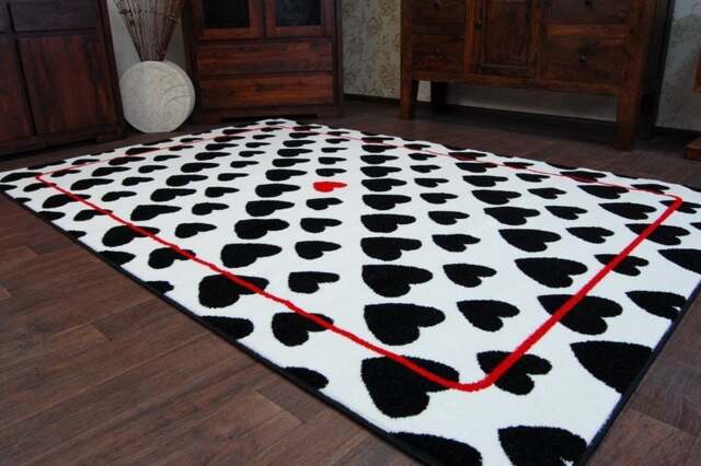 Rackhams Sketch Rug - Black & White Hearts - 180cm x 270cm - image 1