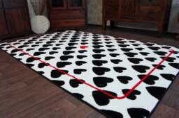 Rackhams Sketch Rug - Black & White Hearts - 180cm x 270cm - thumbnail 1