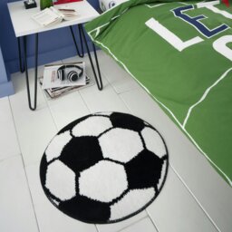 Rackhams It's A Goal Football Shaped Rug - White - thumbnail 1