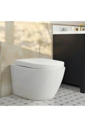 Rackhams Ceramic Wall-Mounted Elongated Flush Toilet - White - thumbnail 2