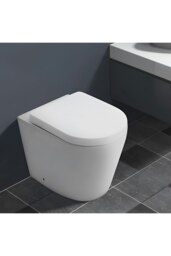Rackhams Ceramic Wall-Mounted Elongated Flush Toilet - White - thumbnail 1