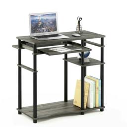 Rackhams Abbott Computer Desk with Bookshelf, French Oak Grey/Black - Modern Desk Designed for Contemporary Interiors - thumbnail 1