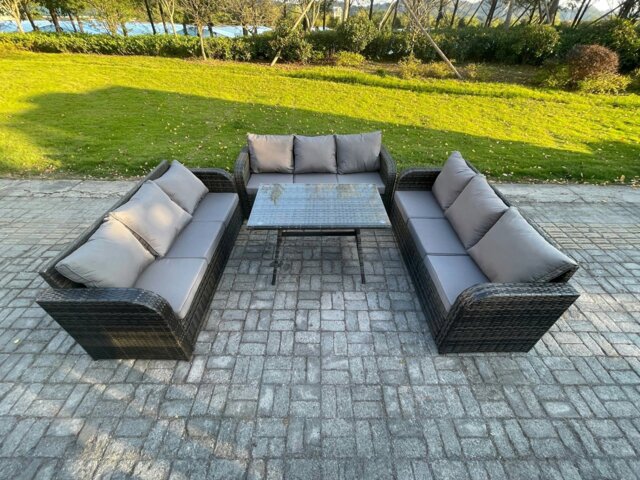 Rackhams 9 Seater Wicker Rattan Garden Furniture Set with Rectangular Dining Table Patio Outdoor Lounge Sofa Set - image 1