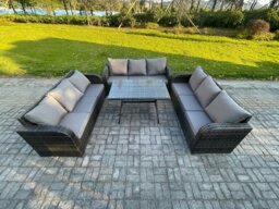 Rackhams 9 Seater Wicker Rattan Garden Furniture Set with Rectangular Dining Table Patio Outdoor Lounge Sofa Set - thumbnail 1