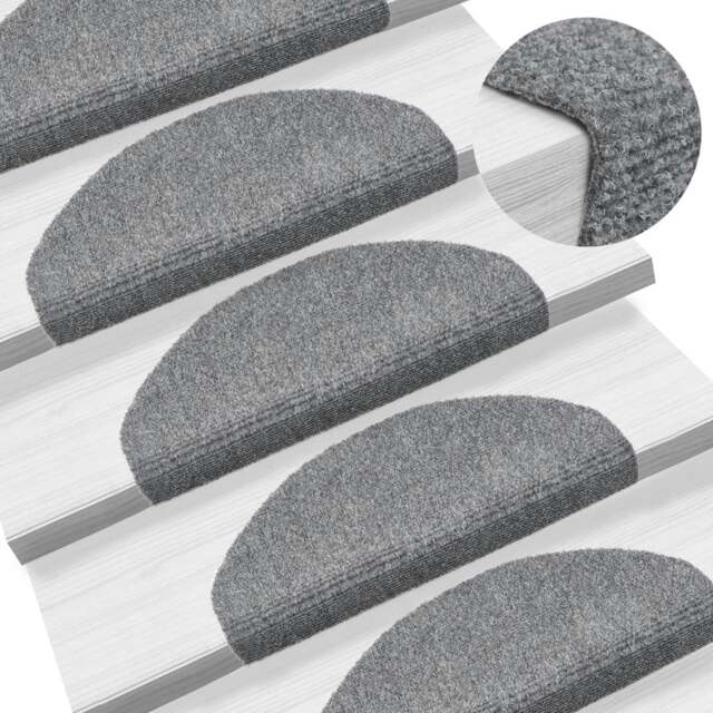 Rackhams Self-adhesive Stair Mats 10 pcs Light Grey 65x21x4 cm Needle Punch