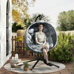 Rackhams Hanging Swing Chair w/ Metal Stand & Side Pocket, Charcoal Grey - Charcoal grey - thumbnail 1