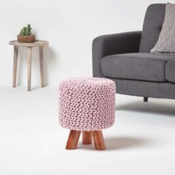 Rackhams Tall Cotton Knitted Footstool on Legs - Teal Green - thumbnail 3