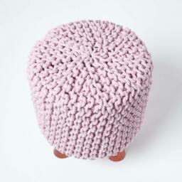 Rackhams Tall Cotton Knitted Footstool on Legs - Teal Green - thumbnail 4