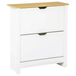 Rackhams Narrow Shoe Cabinet, Space Saving Shoe Storage Cabinet with 2 Flip Drawers and Adjustable Shelves for 6-12 Pairs of Shoes, White - thumbnail 1
