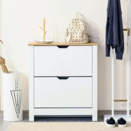 Rackhams Narrow Shoe Cabinet, Space Saving Shoe Storage Cabinet with 2 Flip Drawers and Adjustable Shelves for 6-12 Pairs of Shoes, White - thumbnail 2