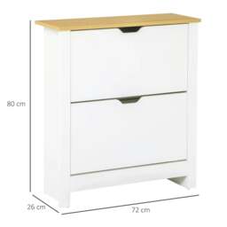 Rackhams Narrow Shoe Cabinet, Space Saving Shoe Storage Cabinet with 2 Flip Drawers and Adjustable Shelves for 6-12 Pairs of Shoes, White - thumbnail 3