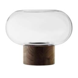 Rackhams LSA Oblate Glass Vase Lantern 28cm with Walnut Base Clear - Glass - 1 - Clear - thumbnail 1