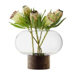 Rackhams LSA Oblate Glass Vase Lantern 28cm with Walnut Base Clear - Glass - 1 - Clear - thumbnail 3
