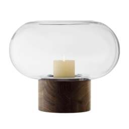 Rackhams LSA Oblate Glass Vase Lantern 28cm with Walnut Base Clear - Glass - 1 - Clear - thumbnail 2