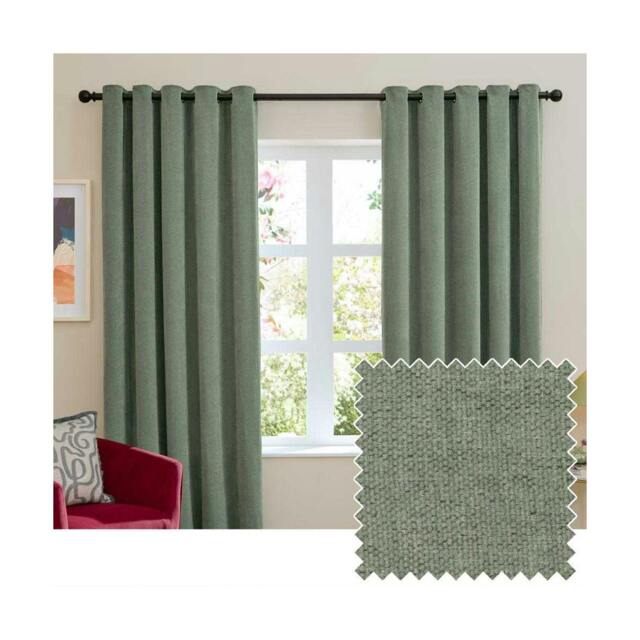 Rackhams Chenille Blackout Curtains - Green - 117cm x 137cm - Green - 100% Polyester