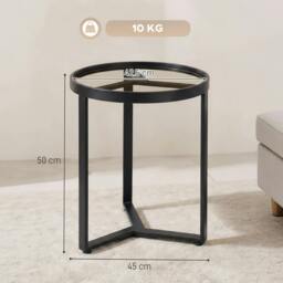 Rackhams Round Side Table with Tempered Glass Top and Metal Frame, Black - thumbnail 3