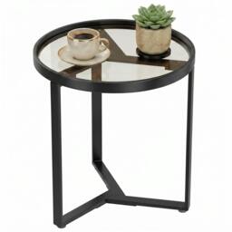 Rackhams Round Side Table with Tempered Glass Top and Metal Frame, Black - thumbnail 2