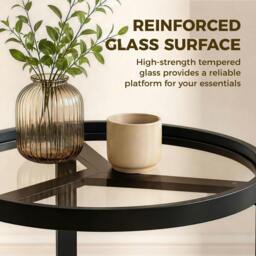 Rackhams Round Side Table with Tempered Glass Top and Metal Frame, Black - thumbnail 5
