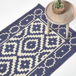 Rackhams Halmstad Blue and White Scandi Style 100% Cotton Printed Rug - 120 x 170 cm - thumbnail 1