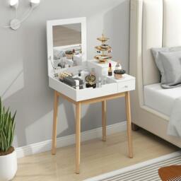Rackhams Dressing Table Vanity Desk Flip-up Mirror 2 Drawers, White - White - 60L x 50W x 85.5H cm