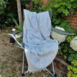 Rackhams Gusto Cotton Jacquard Blanket - Blue on White - thumbnail 4