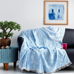 Rackhams Gusto Cotton Jacquard Blanket - Blue on White - thumbnail 2