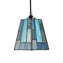 Rackhams Art Deco Tiffany Stained Glass Pendant Lamp Shade with Pale and Navy Blue Panels