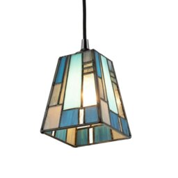 Rackhams Art Deco Tiffany Stained Glass Pendant Lamp Shade with Pale and Navy Blue Panels - thumbnail 2