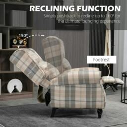 Rackhams Wingback Recliner Armchair for Living Room, Pushback Reclining Chair with Round Armrests, Footrest and Rubber Wood Legs, Khaki - thumbnail 4
