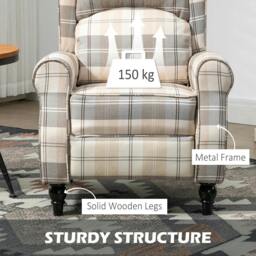 Rackhams Wingback Recliner Armchair for Living Room, Pushback Reclining Chair with Round Armrests, Footrest and Rubber Wood Legs, Khaki - thumbnail 6