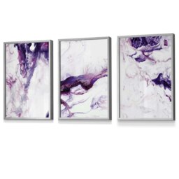 Rackhams Set of 3 Purple Pink Abstract Waves Framed Wall Art - 42x59cm (A2) - Light Oak - thumbnail 6