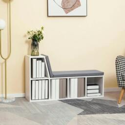 Rackhams Bookcase Storage Shelf with Cushioned Reading Seat, Bookshelf Storage Cabinet for Study Living Room, White - thumbnail 2