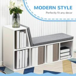 Rackhams Bookcase Storage Shelf with Cushioned Reading Seat, Bookshelf Storage Cabinet for Study Living Room, White - thumbnail 4