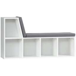 Rackhams Bookcase Storage Shelf with Cushioned Reading Seat, Bookshelf Storage Cabinet for Study Living Room, White - thumbnail 1